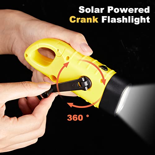 Mudder 4 Pack Hand Crank Solar Powered Flashlight Emergency Rechargeable Led Flashlight Survival Gear Self Powered Charging Torch for Hiking Backpack Camping Safety Emergency Pack(Yellow, Black) - Image 3