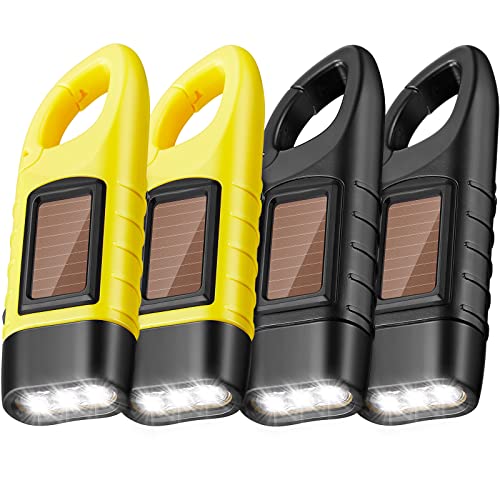 Mudder 4 Pack Hand Crank Solar Powered Flashlight Emergency Rechargeable Led Flashlight Survival Gear Self Powered Charging Torch for Hiking Backpack Camping Safety Emergency Pack(Yellow, Black) - Image 1