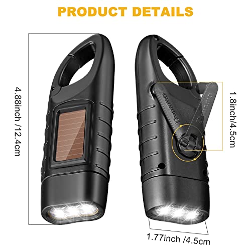 Mudder 4 Pack Hand Crank Solar Powered Flashlight Emergency Rechargeable Led Flashlight Survival Gear Self Powered Charging Torch for Hiking Backpack Camping Safety Emergency Pack(Yellow, Black) - Image 2