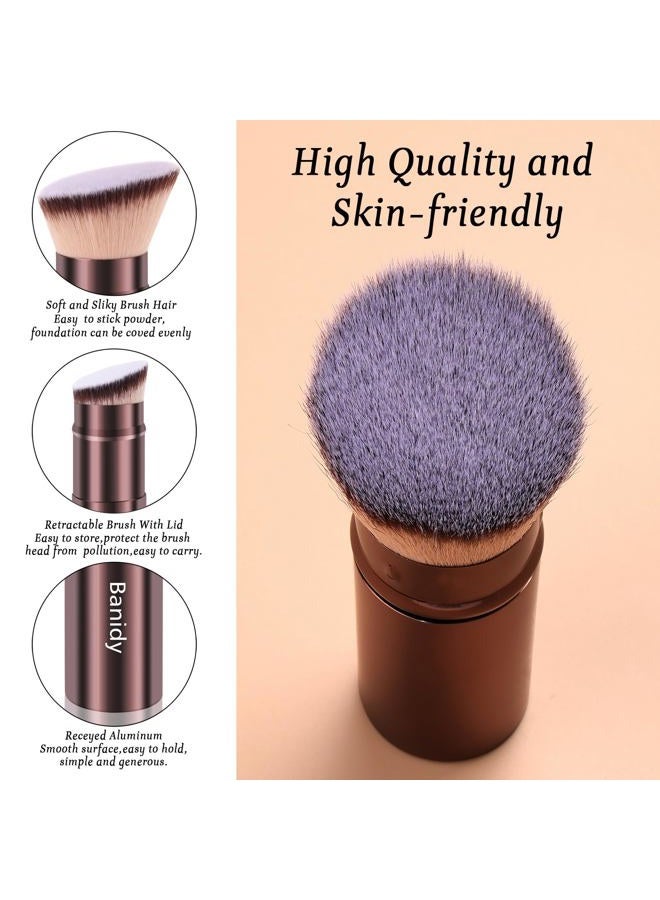 Banidy Makeup Brush Kabuki Face Brushes Retractable Travel Blush Kabuki Brush Portable Flawless for Foundation, Powder Blush, Bronzer, Buffing, Liquid, Cream, Cruelty Free with Cover(Brown) - Image 4