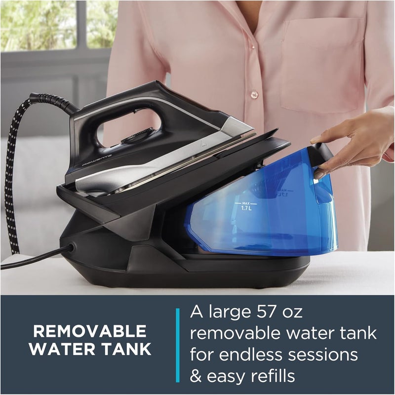 Rowenta Compact Stainless Steel Soleplate Professional Steam Station for Clothes 57 Ounce Removable Tank Lightweight Compact 1500 Watts Iron Fabric Steamer Garment Steamer Black and Blue VR8324 - Image 2