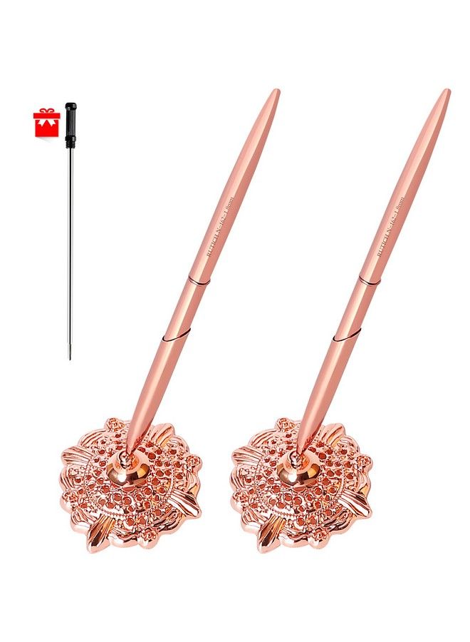 RUTICH Hollow Round Pen Holder Signing Pen Set For Wedding Bridal Engagement Valentine'S Day Favorsrose Gold 2 Pcs… - Image 1