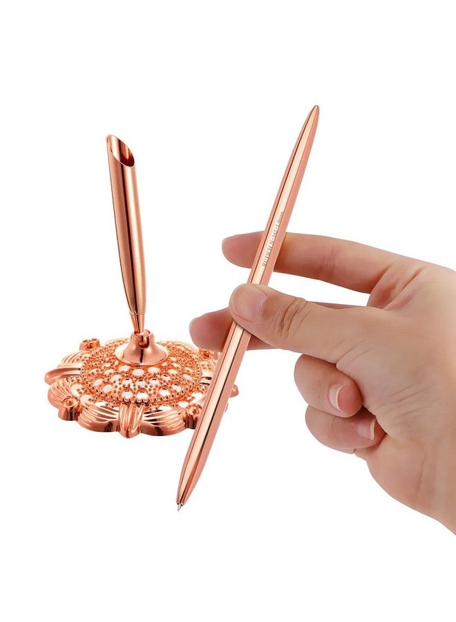 RUTICH Hollow Round Pen Holder Signing Pen Set For Wedding Bridal Engagement Valentine'S Day Favorsrose Gold 2 Pcs… - Image 4