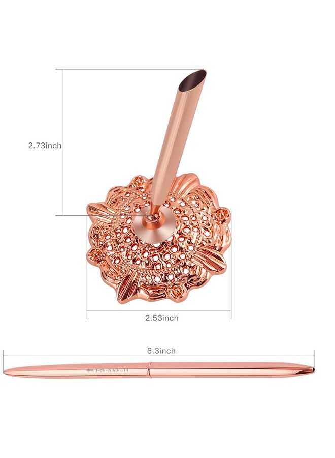 RUTICH Hollow Round Pen Holder Signing Pen Set For Wedding Bridal Engagement Valentine'S Day Favorsrose Gold 2 Pcs… - Image 3