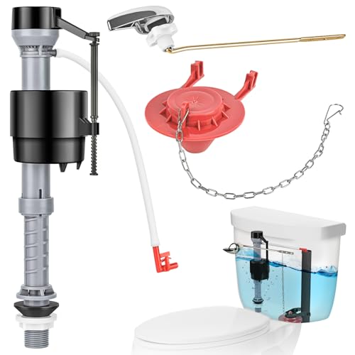 Teviora Universal Toilet Flusher Replacement Kit, Water-Saving & Height Adjustable Fill Valve, 2-Inch Flapper, Toilet Handle Lever, Quiet & Anti-Siphon Toilet Repair Kit Inside Tank (Red, 1-Pack) - Image 1