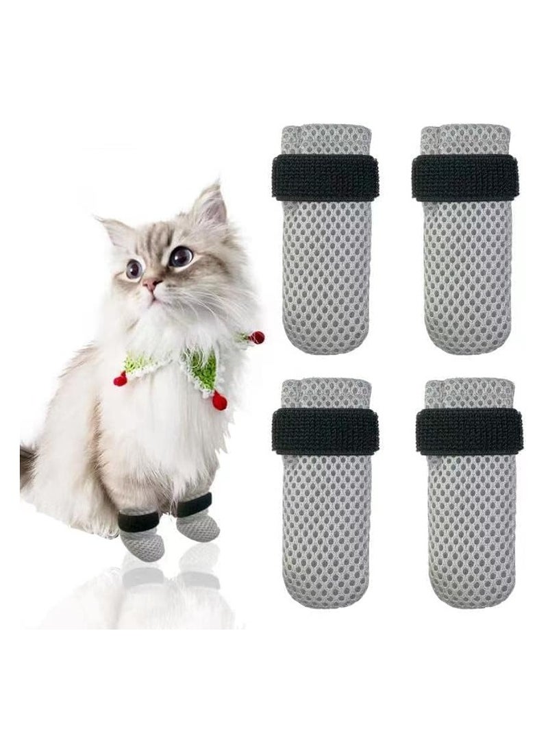 RATSAW Cat Anti Scratch Boots Cat Shoes 4 Pcs Boots Nail Cover Precaution Scratch Gloves Cat Paw Soft Mesh Adjustable Protector Pet Grooming Scratching Booties Gray S  - Image 1
