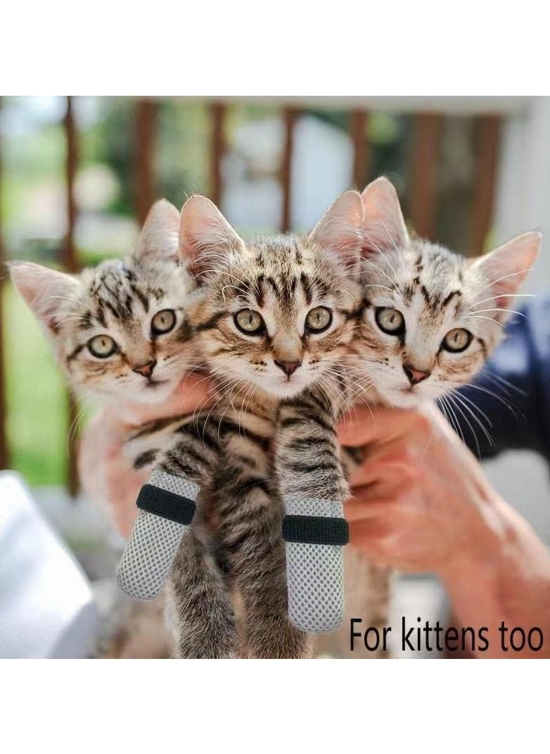 RATSAW Cat Anti Scratch Boots Cat Shoes 4 Pcs Boots Nail Cover Precaution Scratch Gloves Cat Paw Soft Mesh Adjustable Protector Pet Grooming Scratching Booties Gray S  - Image 2