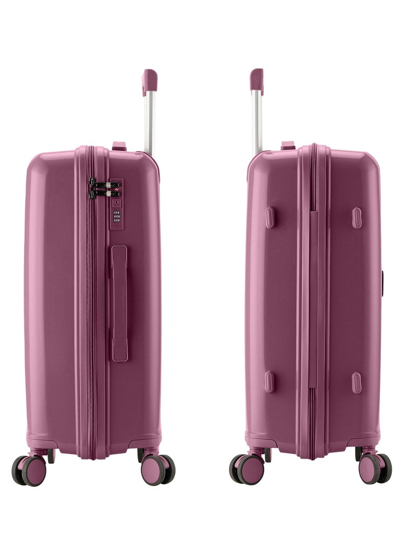 SENATOR Unisex Hard Case Medium Checked Luggage Lightweight PP Fashion Trolley Luggage with 4 Double Spinner Wheel and 3-Digit Combination Lock KH1009 Purple  - Image 3