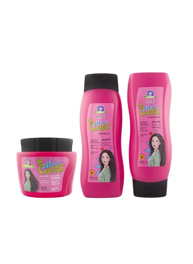 Curly Style Triple Action Hair Moisturizing Kit for Dry Curly Hair: Shampoo, Conditioner, and 3-in-1 Hair Mask to Strongly and Softly Embrace Your Natural Curls