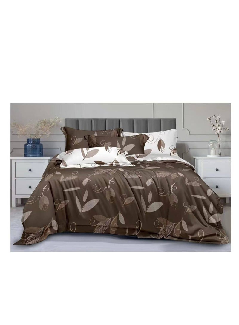 بيج كينج ناعم ومسامي 6 قطع طقم مفروشات لحاف غطاء لحاف مخطط مع ملاءة سرير مجهزة 220 * 240 سم