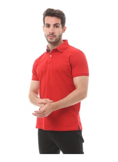 Turn Down Collar Cotton Polo Shirt-Red
