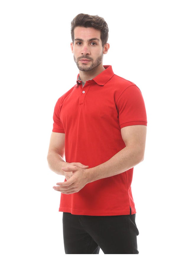 Andora - Turn Down Collar Cotton Polo Shirt-Red - Image 1