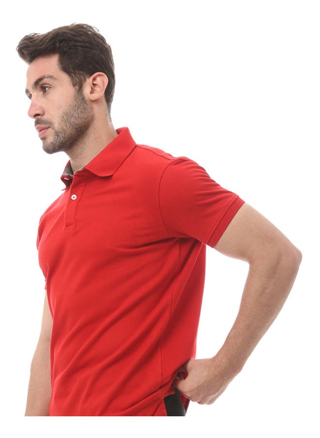 Andora - Turn Down Collar Cotton Polo Shirt-Red - Image 1