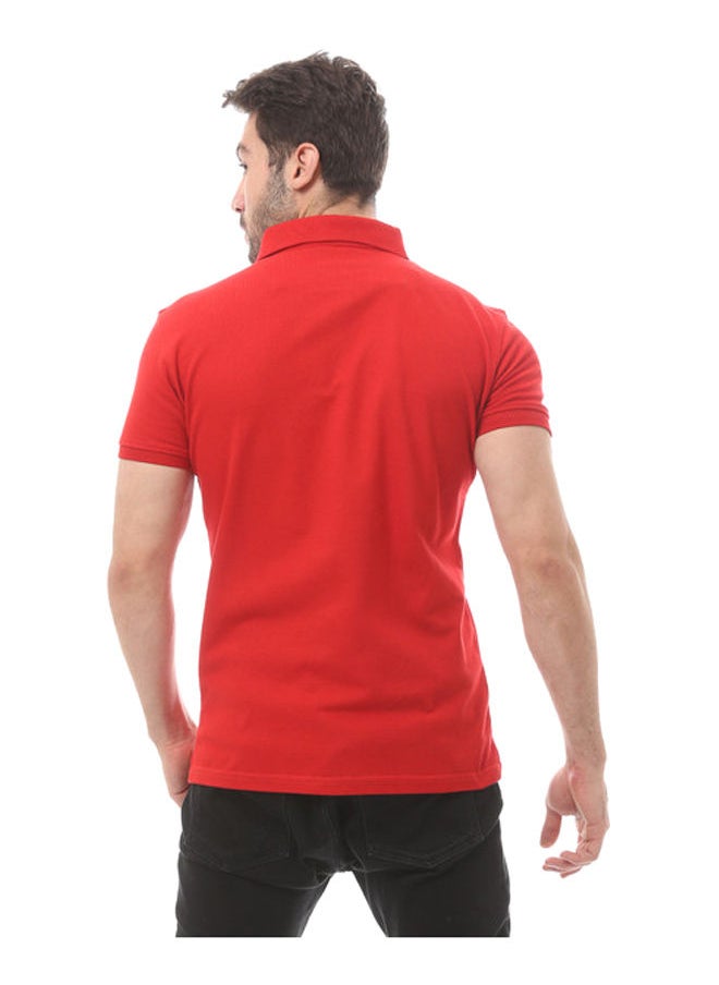 Andora - Turn Down Collar Cotton Polo Shirt-Red - Image 1