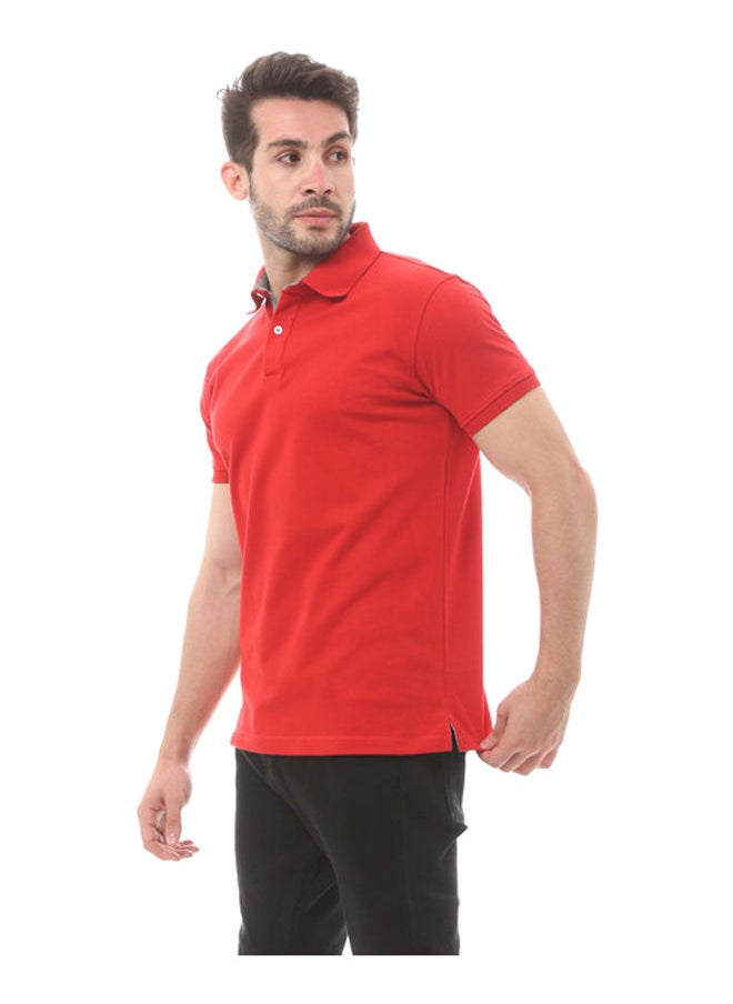 Andora - Turn Down Collar Cotton Polo Shirt-Red - Image 1