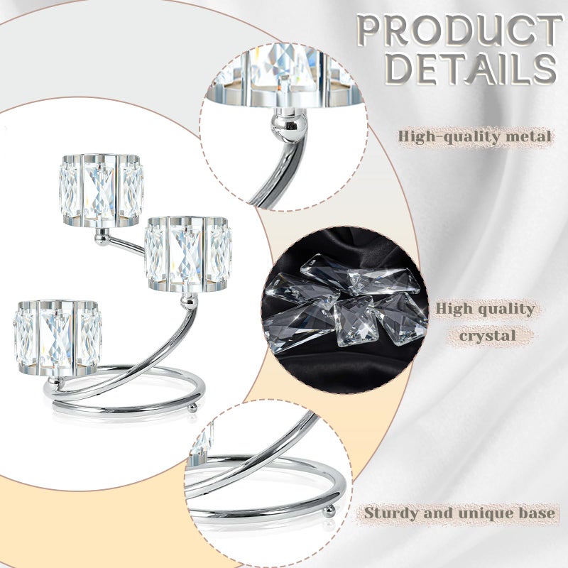kolnlala Metal 3 Arm Crystal Candle Holder - Tea Light Centerpiece Candle Holder, Votive Holder with Sparkling Crystal Bowl, Suitable for Wedding, Table Centerpiece, Home Decor (1, 3 arm-Silver) - Image 3