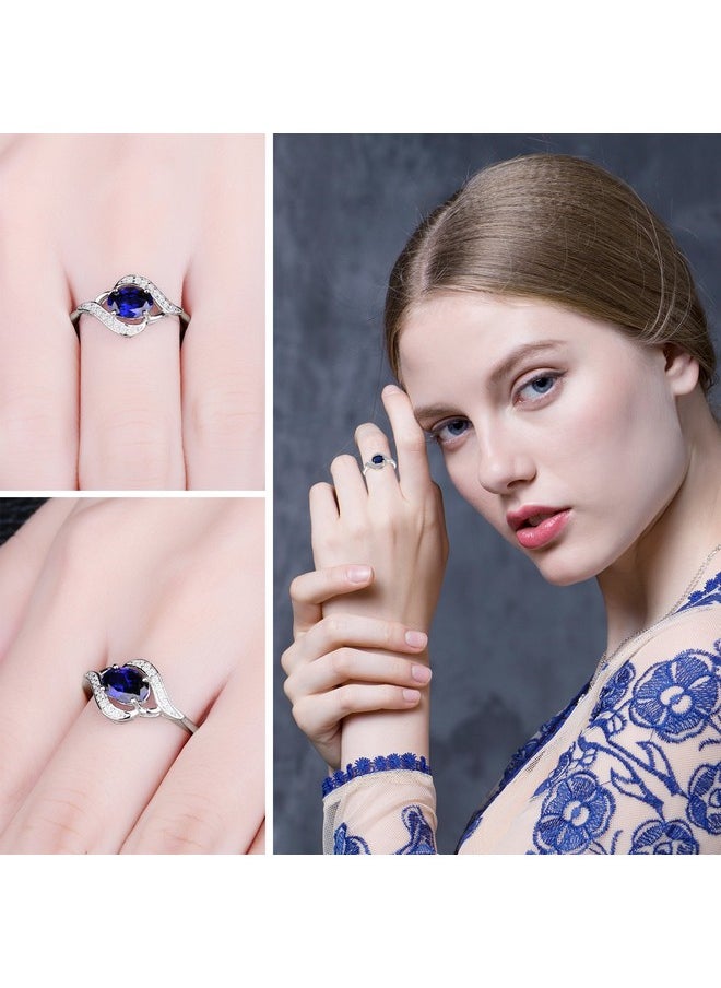 جوليري بالاس - خواتم من الياقوت الأزرق البيضاوي عيار 1 قيراط من JewelryPalace للنساء، خاتم مطلي بالذهب الأبيض عيار 14 قيراطًا من الفضة الإسترلينية عيار 925 للنساء، مجموعات مجوهرات من الأحجار الكريمة، خواتم وعد مقاس 6.5 - Image 1