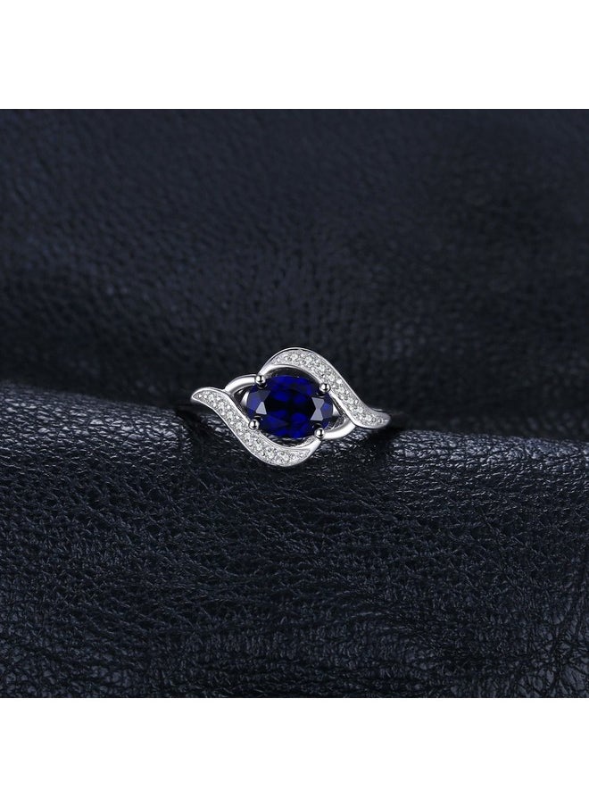 جوليري بالاس - خواتم من الياقوت الأزرق البيضاوي عيار 1 قيراط من JewelryPalace للنساء، خاتم مطلي بالذهب الأبيض عيار 14 قيراطًا من الفضة الإسترلينية عيار 925 للنساء، مجموعات مجوهرات من الأحجار الكريمة، خواتم وعد مقاس 6.5 - Image 1