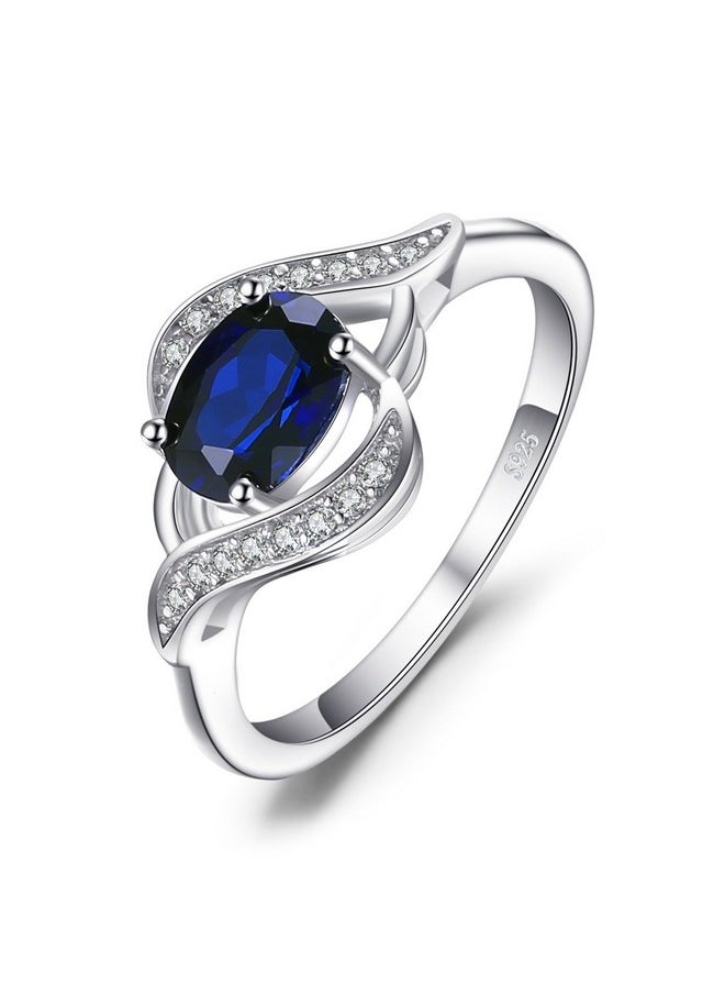 جوليري بالاس - خواتم من الياقوت الأزرق البيضاوي عيار 1 قيراط من JewelryPalace للنساء، خاتم مطلي بالذهب الأبيض عيار 14 قيراطًا من الفضة الإسترلينية عيار 925 للنساء، مجموعات مجوهرات من الأحجار الكريمة، خواتم وعد مقاس 6.5 - Image 1