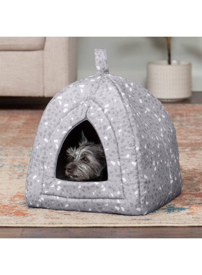 Furhaven Cat Bed Cave for Indoor Cats & Small Dogs, Washable & Foldable w/ Removable Cushion - Polycanvas Print Pet Tent - Gray Terazzo, Small - Image 3