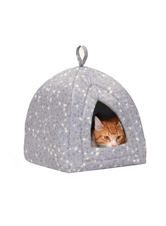 Furhaven Cat Bed Cave for Indoor Cats & Small Dogs, Washable & Foldable w/ Removable Cushion - Polycanvas Print Pet Tent - Gray Terazzo, Small - Image 1