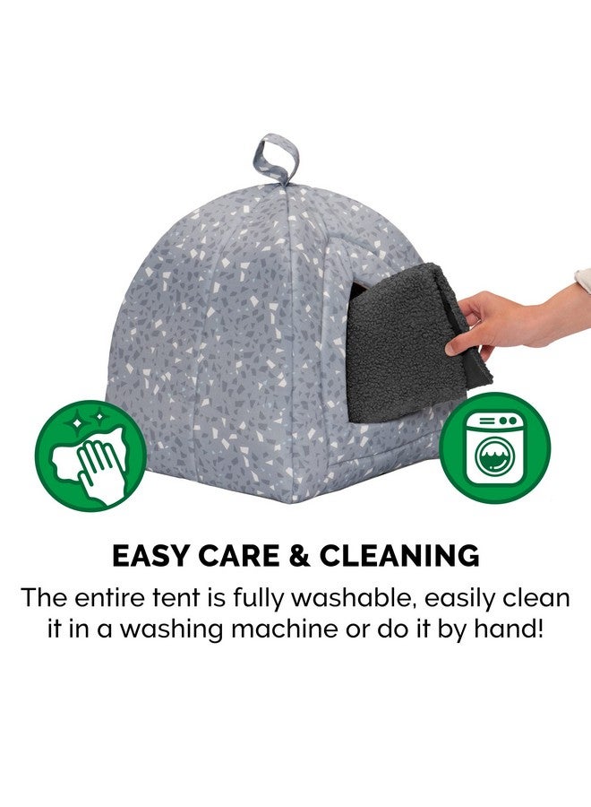 Furhaven Cat Bed Cave for Indoor Cats & Small Dogs, Washable & Foldable w/ Removable Cushion - Polycanvas Print Pet Tent - Gray Terazzo, Small - Image 5