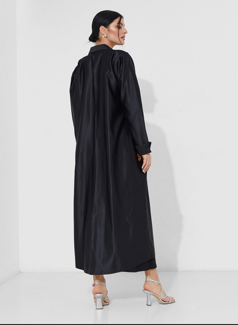 Rosette Abaya Blazer-cut Coat Abaya with Hand Embroidery  - Image 3