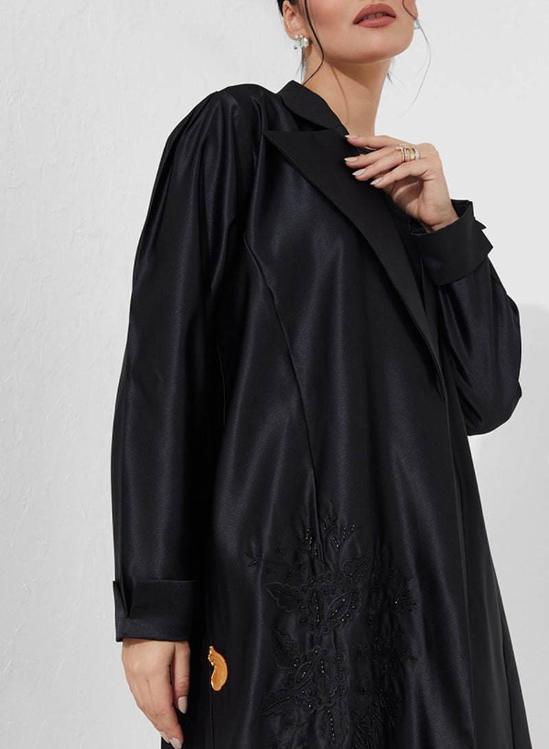 Rosette Abaya Blazer-cut Coat Abaya with Hand Embroidery  - Image 2