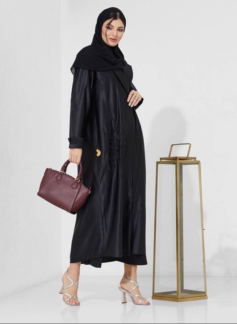 Rosette Abaya Blazer-cut Coat Abaya with Hand Embroidery  - Image 1