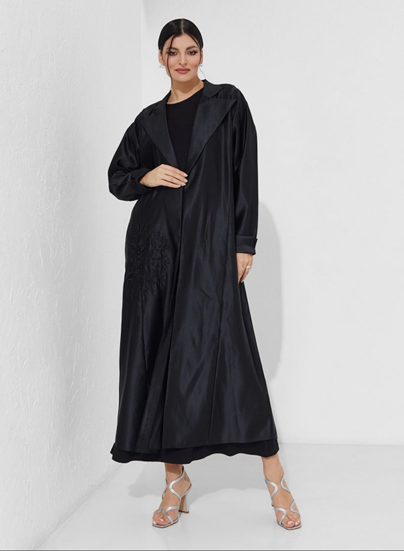 Rosette Abaya Blazer-cut Coat Abaya with Hand Embroidery  - Image 4
