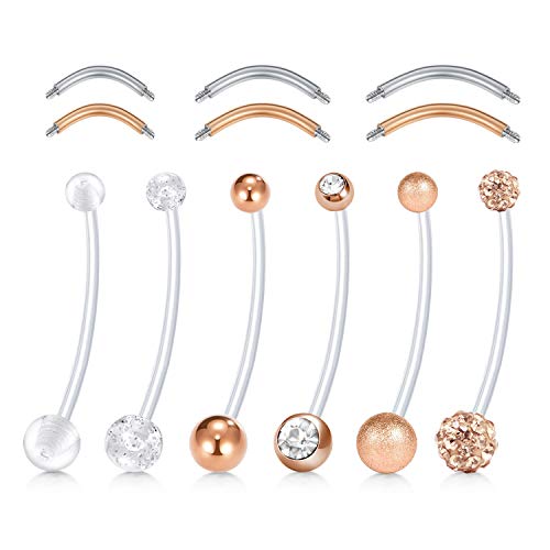 D.Bella 14G Pregnancy Belly Button Rings 38mm Flexible Bioplast Maternity Navel Rings Retainer for Women with 6mm 8mm 10mm Stainless Steel Replacement Bars - Image 3