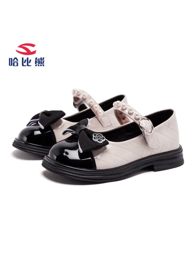 Habi Bear Children's Shoes Spring Princess Shoes Shallow Mouth Small Leather Shoes Women's Casual Single-layer Shoes Lightweight Velcro Hair