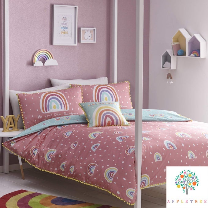 RAINBOW POMDUVET COVER SET COTTON PINK DOUBLE