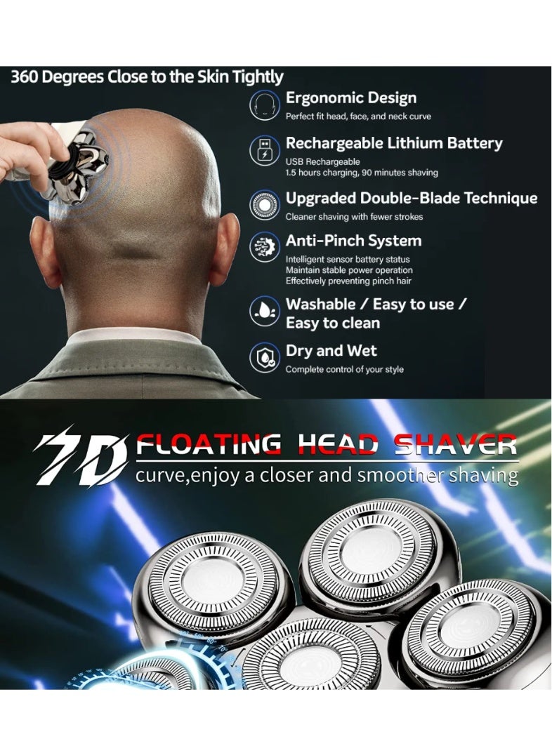 Electric Shaver 7D Floating Cutter Head Base Charging Portable Men Beard Trimmer Clipper bald Shaver Waterproof Shaving - Image 4