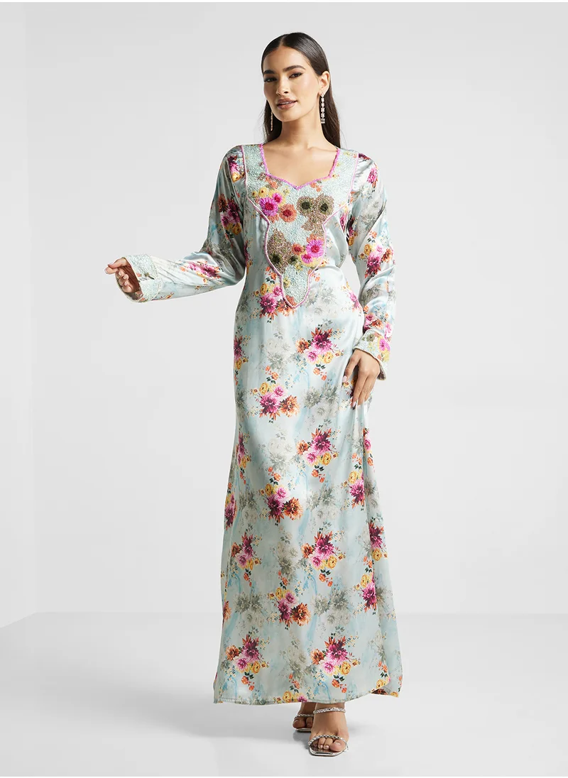 ARABIAN CLOSET Embellished Belted Jalabiya