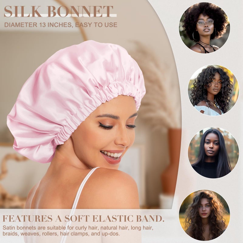 Edoneery Satin Bonnet Silk Bonnet Hair Bonnet for Sleeping-Slouchy Beanie Hat Satin Sleep Cap for Women's Natural & Curly Hair(Black&Pink) - Image 3