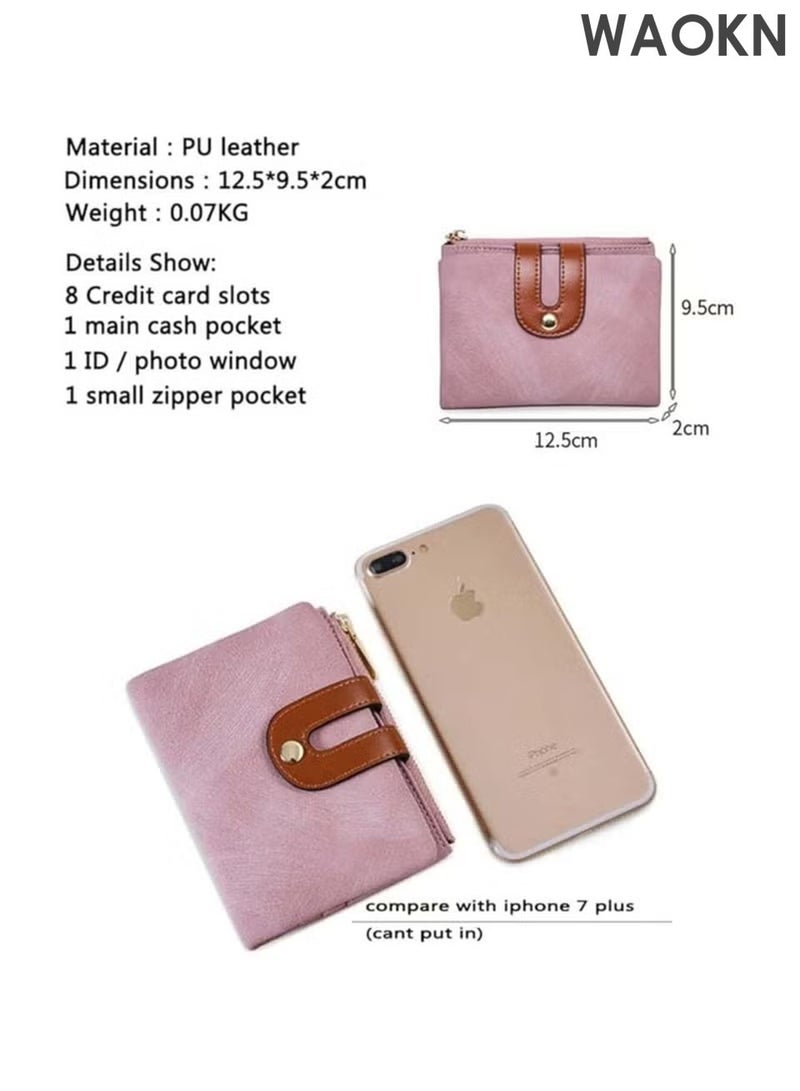 WAOKN Women's Small Bifold Leather Wallet - RFID Blocking Slim Wallet with Zipper Coin Pocket & ID Window - Genuine Leather Credit Card Holder for Cash - Compact Minimalist Front Pocket Wallet (Pink) - Image 2