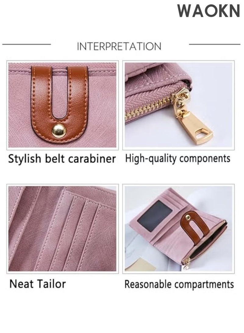 WAOKN Women's Small Bifold Leather Wallet - RFID Blocking Slim Wallet with Zipper Coin Pocket & ID Window - Genuine Leather Credit Card Holder for Cash - Compact Minimalist Front Pocket Wallet (Pink) - Image 5