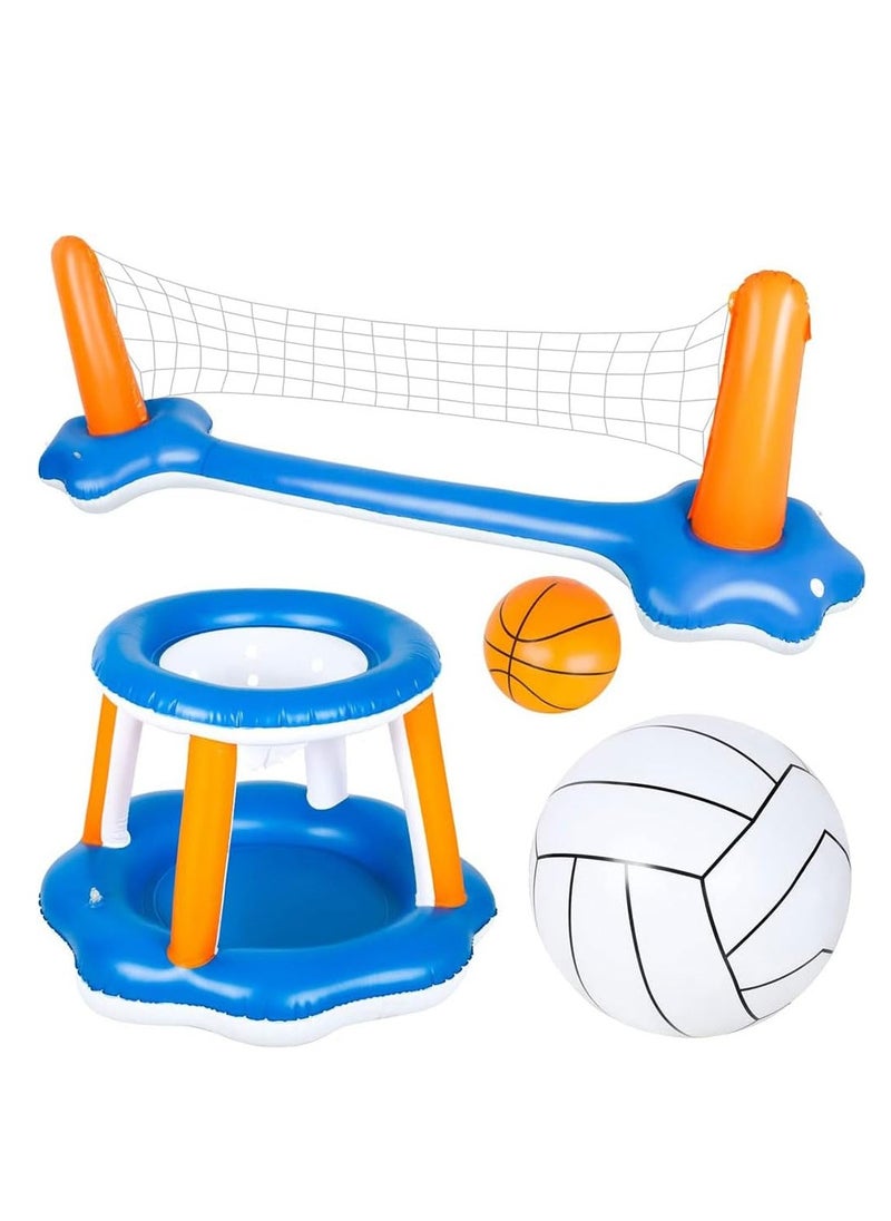 Cool Baby - 4 Pieces Inflatable Volleyball Net & Basketball Hoops Pool Float Set with Inflatable Volleyball and Basketball Summer Pool Toys for Adults Family Pool Game - Image 1