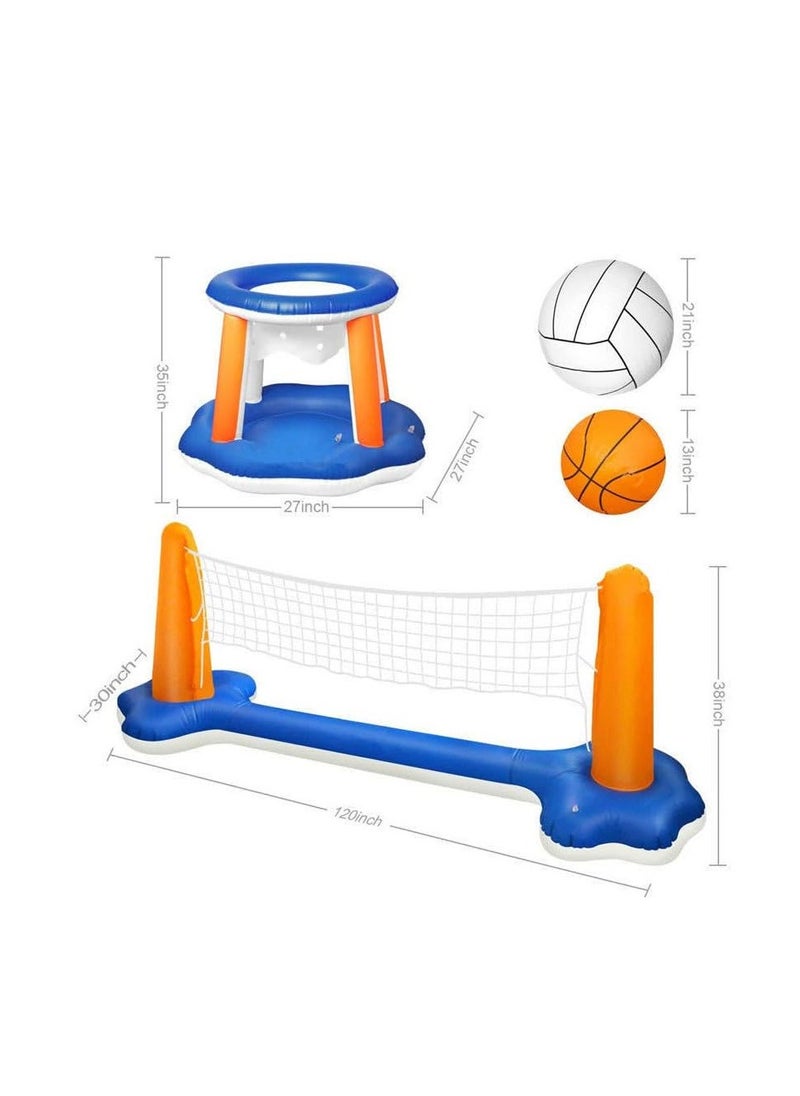 Cool Baby - 4 Pieces Inflatable Volleyball Net & Basketball Hoops Pool Float Set with Inflatable Volleyball and Basketball Summer Pool Toys for Adults Family Pool Game - Image 1
