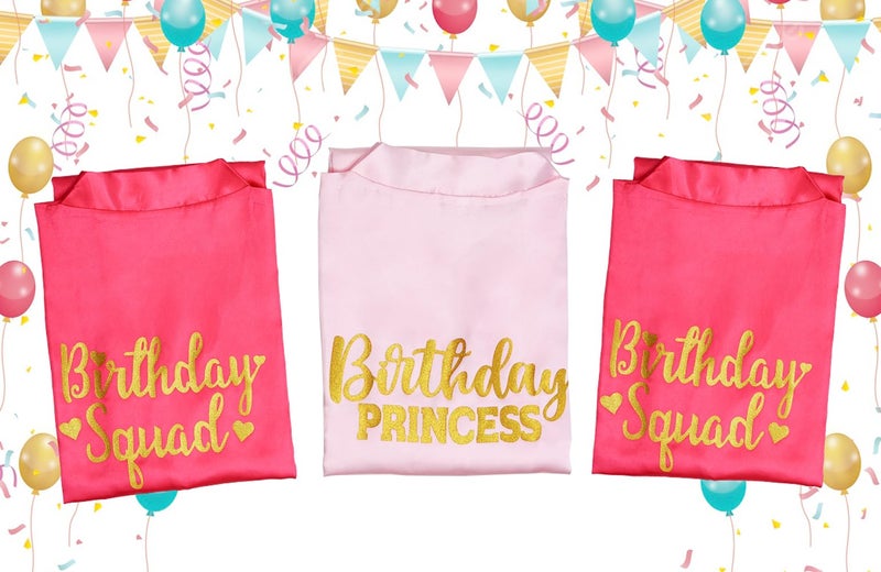 EKVHDO Birthday Squad Birthday Girl Princess Robe Spa Robes for Girls Party Satin Silk Kimono Robes Party Supplies - Image 5