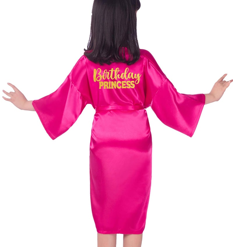 EKVHDO Birthday Squad Birthday Girl Princess Robe Spa Robes for Girls Party Satin Silk Kimono Robes Party Supplies - Image 1