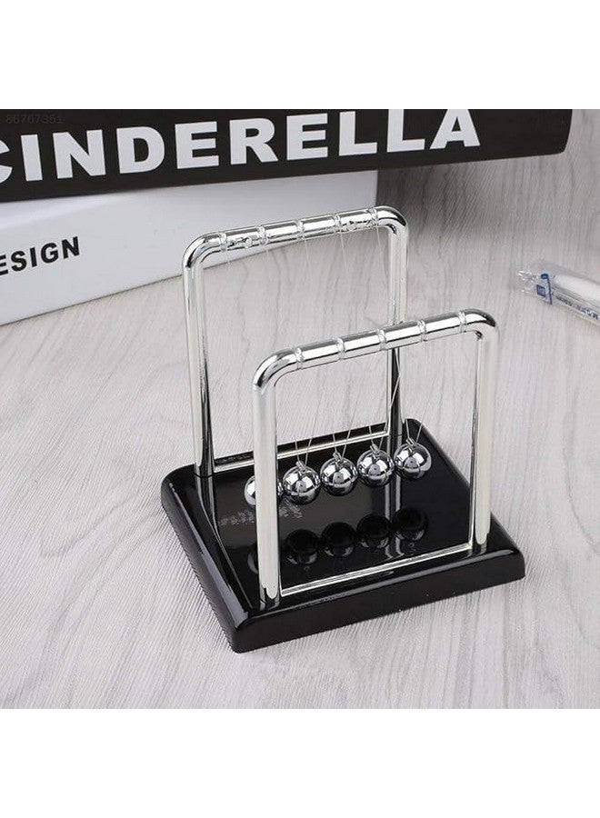 Premsons مهد نيوتن - لعبة حركة دائمة معدنية وديكور تمثال كرة توازن متأرجحة مع قاعدة بلاستيكية مصقولة وخيوط نايلون لمكتب المكتب (أسود) - Image 5