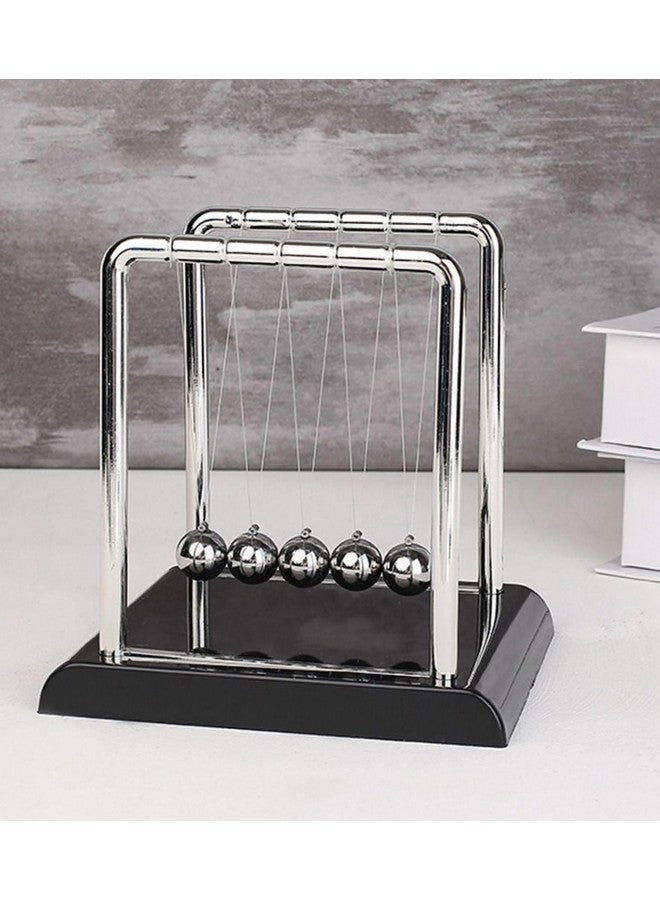 Premsons مهد نيوتن - لعبة حركة دائمة معدنية وديكور تمثال كرة توازن متأرجحة مع قاعدة بلاستيكية مصقولة وخيوط نايلون لمكتب المكتب (أسود) - Image 4