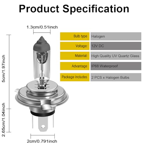 ERATO مصباح هالوجين إيراتو H4/9003/HB2 12V 55W/60W لاضاءة الضباب 4300K أبيض دافئ بديل لمصباح P43T (عبوتين) - Image 3