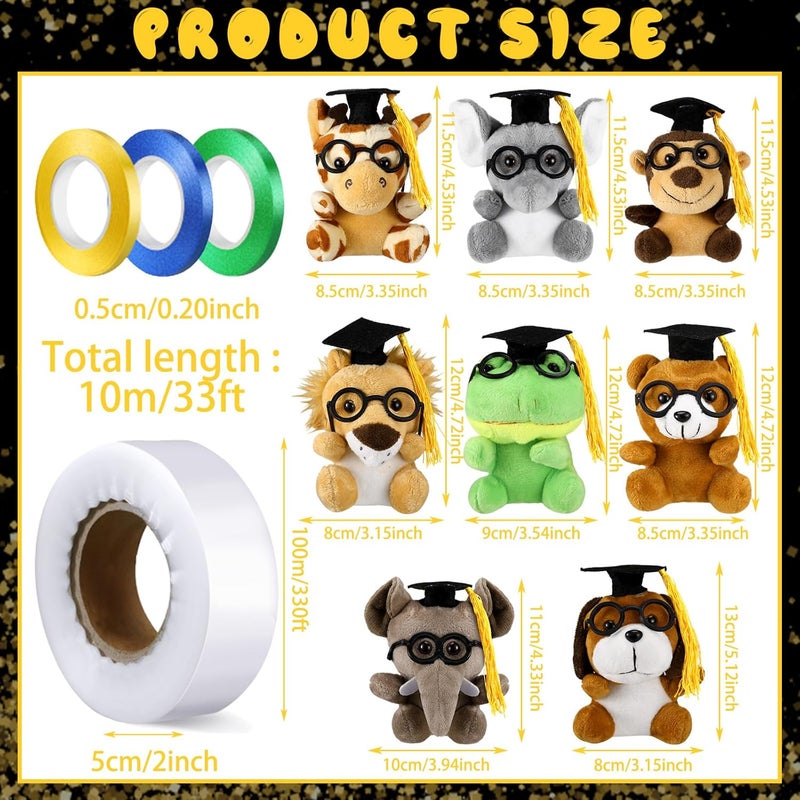 Glenmal 12 Pcs Graduation Stuffed Animal Candy Lei Making Kit Included 2 Inch x 110 yd Lei Bags 3 Rolls Ribbon 8 Animals Bulk 1 Roll Poly Tubing Class of 2025 Graduation Gift Kit - Image 3