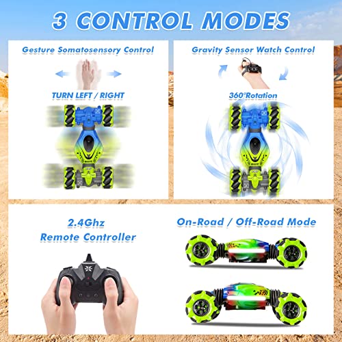 Fosgoit Gesture RC Car, 2.4GHz 4WD Gesture Sensing RC Stunt Car Toys for 6-12 Years Old Boys Girls, Hand Controlled Remote Drift Twist Offroad 360° Rotation with Lights Music for Birthday Gifts - Image 3