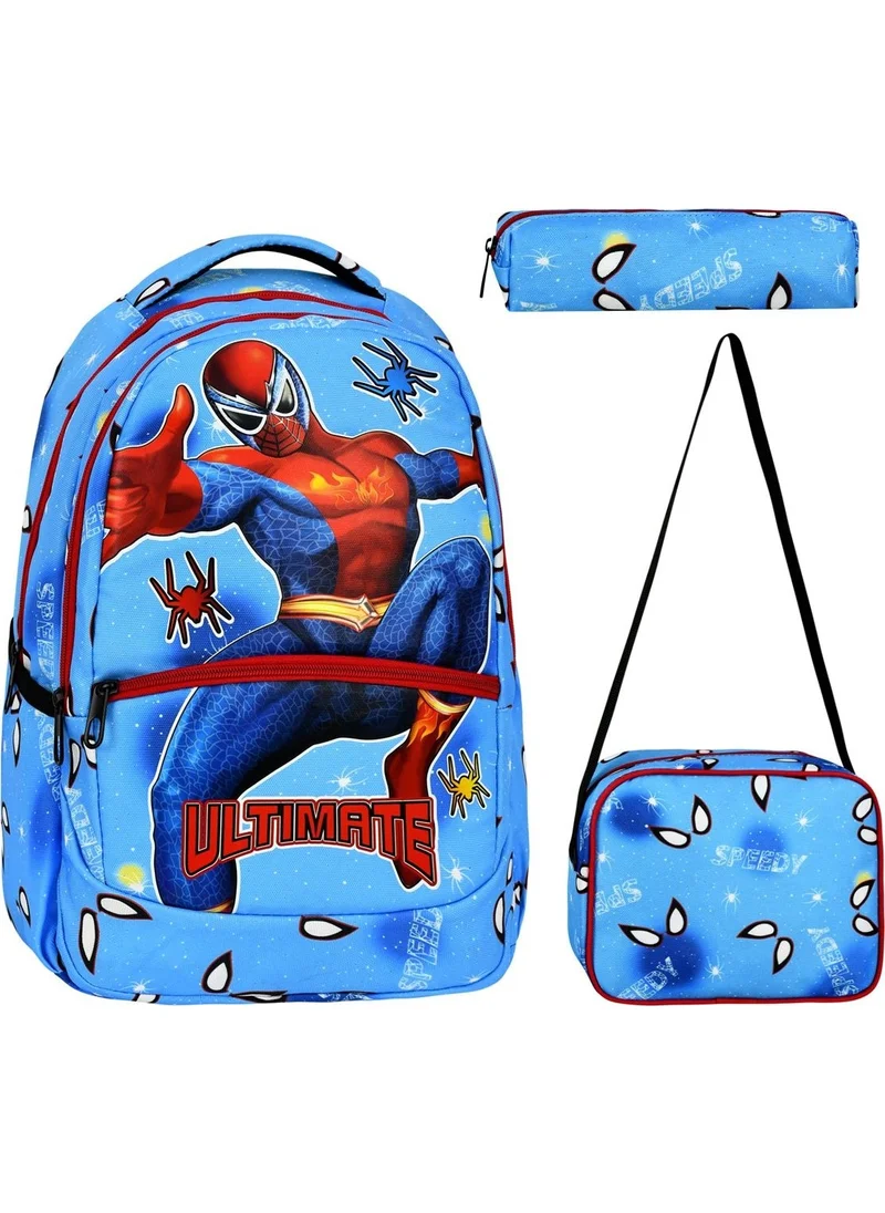 Çanta Trend Bag Trend 3-Piece Primary School Spiderman Patterned, Boy Lunch Box and Pencil Case School Bag