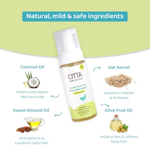 CITTA Natural Gentle Tear-free Foaming Baby Shampoo for new born & Kids with Coconut Oil, Olive Oil and Oats | For delicate scalp | Safe for cradle cap | 150 ml - Image 3
