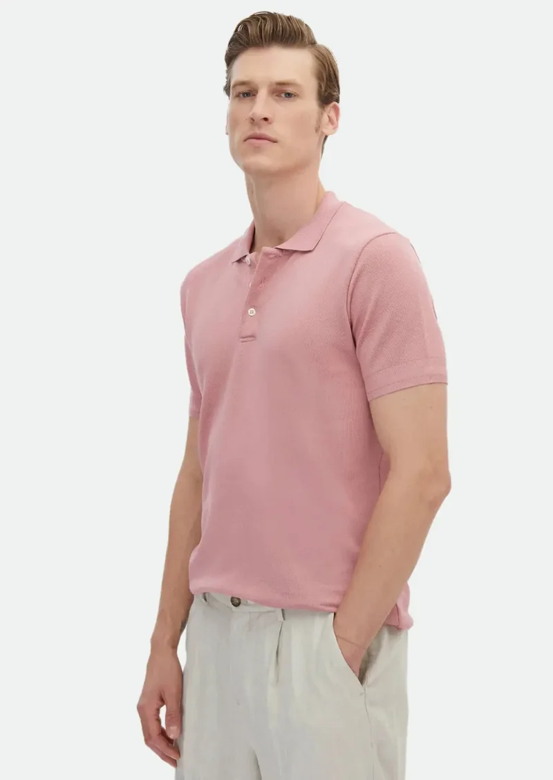 RAMSEY Pink Jacquard Polo Neck 100% Cotton T-Shirt
